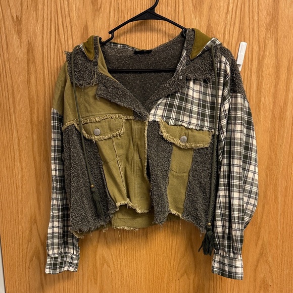 Miss Me Green and Gray Utility Jacket - Picture 1 of 4